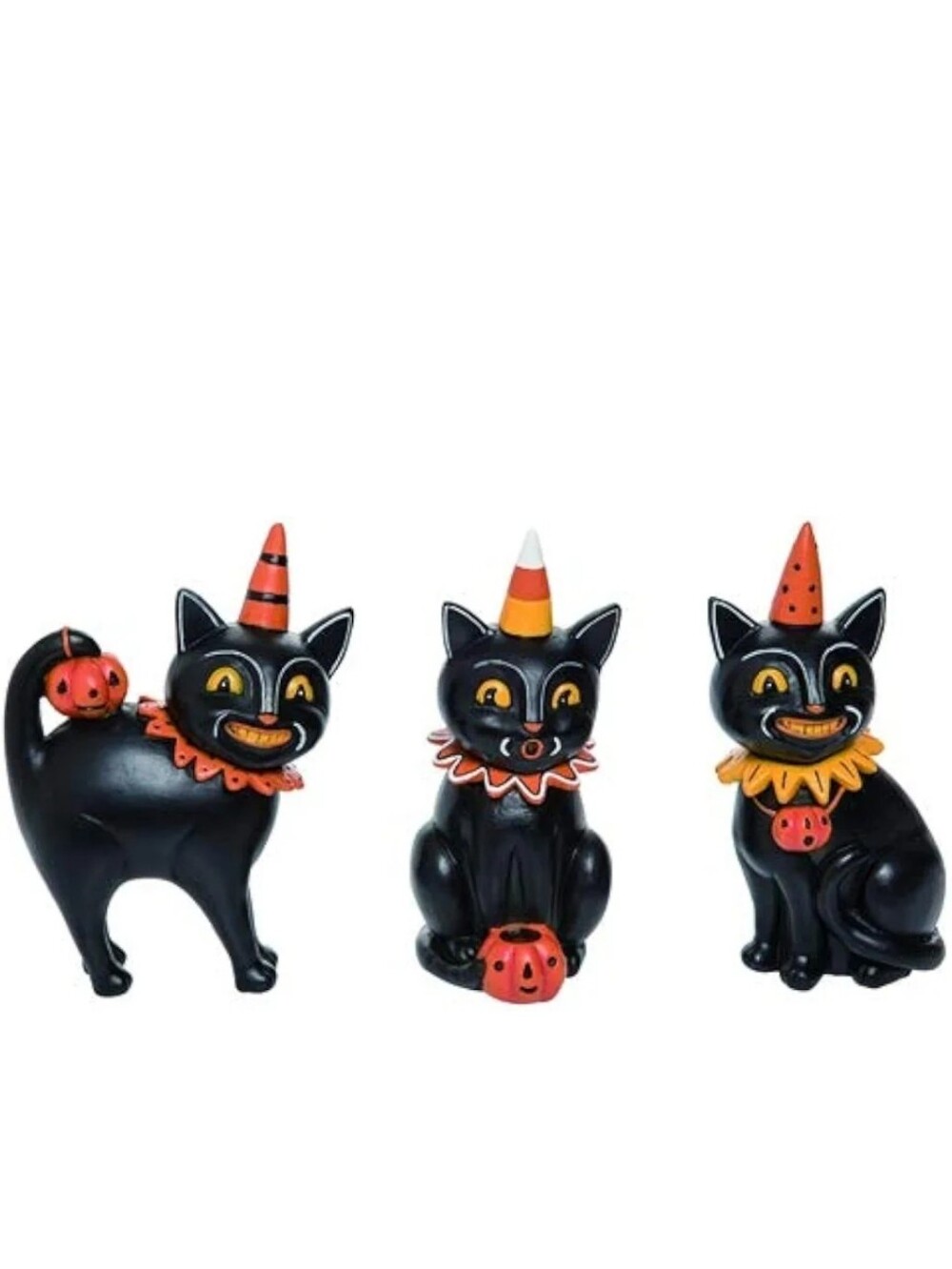 Johanna Parker Black Cat Jack Set of 3 Halloween Cats Polyresin vintage-looking